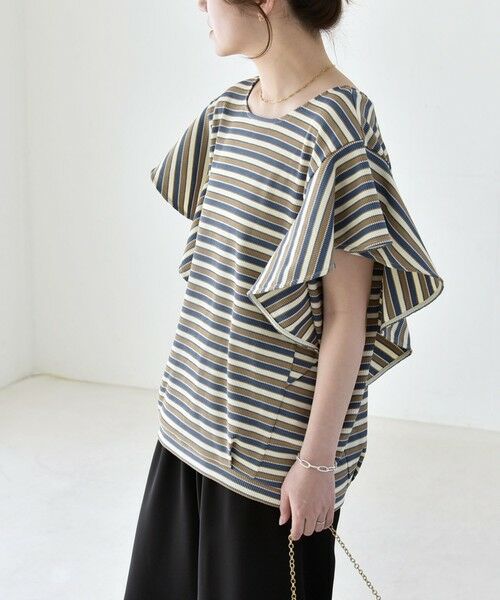 SHIPS / シップス Tシャツ | 《予約》quaranciel:〈洗濯機可能〉マルチボーダー ラッフル コクーン プルオーバー | 詳細15