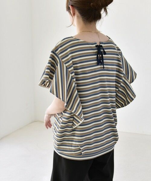 SHIPS / シップス Tシャツ | 《予約》quaranciel:〈洗濯機可能〉マルチボーダー ラッフル コクーン プルオーバー | 詳細16