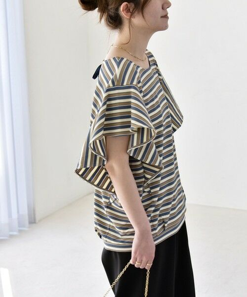 SHIPS / シップス Tシャツ | 《予約》quaranciel:〈洗濯機可能〉マルチボーダー ラッフル コクーン プルオーバー | 詳細18