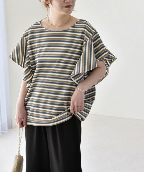 SHIPS / シップス Tシャツ | 《予約》quaranciel:〈洗濯機可能〉マルチボーダー ラッフル コクーン プルオーバー | 詳細19