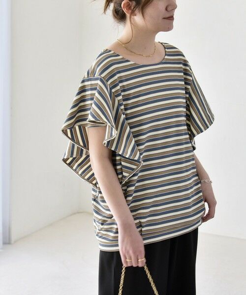 SHIPS / シップス Tシャツ | 《予約》quaranciel:〈洗濯機可能〉マルチボーダー ラッフル コクーン プルオーバー | 詳細21