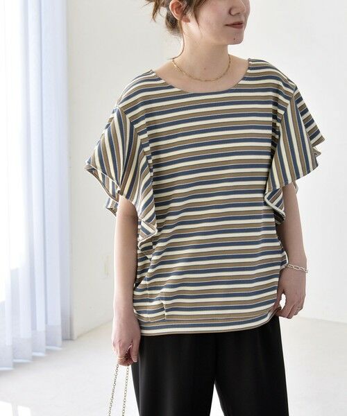 SHIPS / シップス Tシャツ | 《予約》quaranciel:〈洗濯機可能〉マルチボーダー ラッフル コクーン プルオーバー | 詳細22