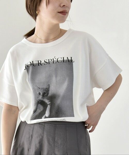 SHIPS / シップス Tシャツ | 《予約》quaranciel:〈接触冷感/汗染み防止加工/洗濯機可能〉CAT プリント TEE（ホワイト系1）