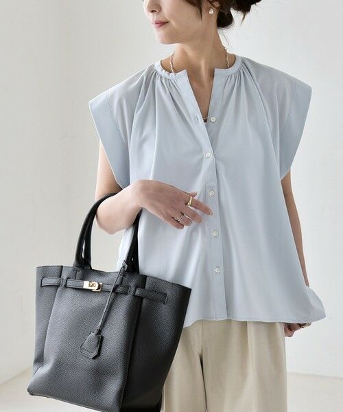SHIPS / シップス シャツ・ブラウス | 《予約》quaranciel:〈接触冷感/UVカット/吸水速乾/洗濯機可能〉スキッパー ギャザー シャツ カットソー（ライトブルー）