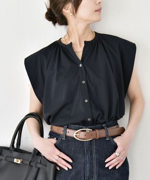 SHIPS / シップス シャツ・ブラウス | 《予約》quaranciel:〈接触冷感/UVカット/吸水速乾/洗濯機可能〉スキッパー ギャザー シャツ カットソー（ネイビー）