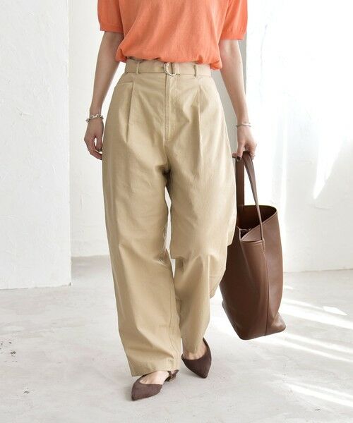 SHIPS / シップス チノ・ワークパンツ | 《予約》quaranciel:〈洗濯機可能〉コットン ベルト ハイウエスト テーパード パンツ | 詳細10