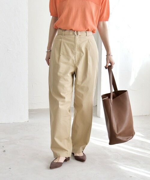 SHIPS / シップス チノ・ワークパンツ | 《予約》quaranciel:〈洗濯機可能〉コットン ベルト ハイウエスト テーパード パンツ | 詳細11