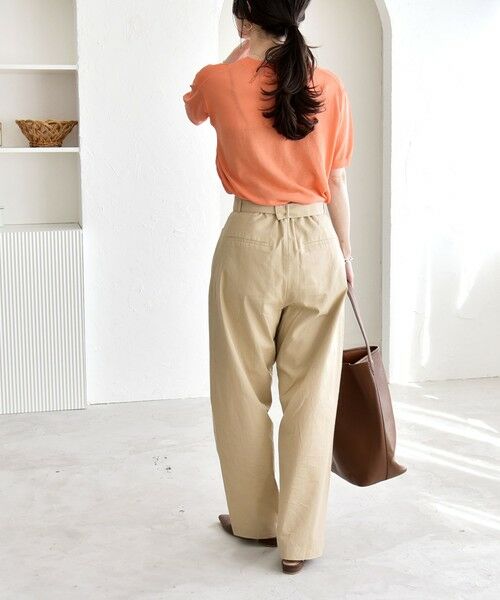 SHIPS / シップス チノ・ワークパンツ | 《予約》quaranciel:〈洗濯機可能〉コットン ベルト ハイウエスト テーパード パンツ | 詳細2