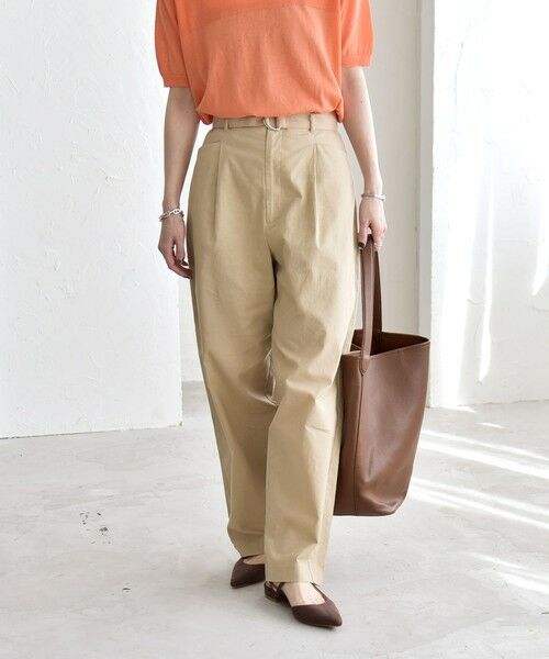 SHIPS / シップス チノ・ワークパンツ | 《予約》quaranciel:〈洗濯機可能〉コットン ベルト ハイウエスト テーパード パンツ | 詳細3