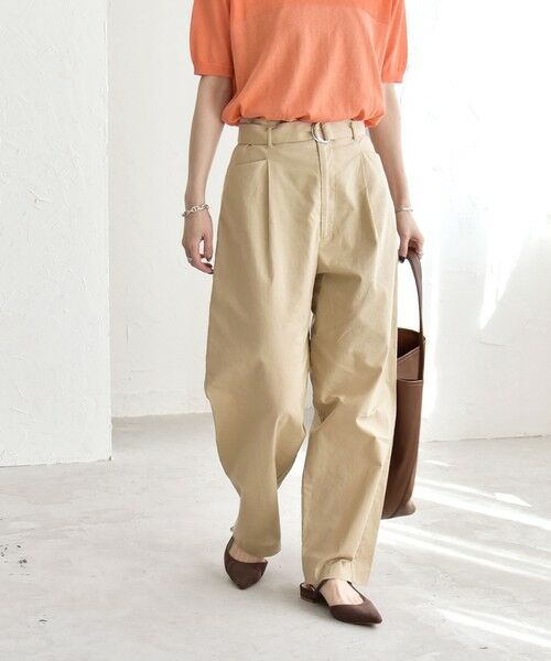 SHIPS / シップス チノ・ワークパンツ | 《予約》quaranciel:〈洗濯機可能〉コットン ベルト ハイウエスト テーパード パンツ | 詳細9