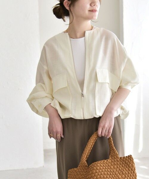 SHIPS / シップス ブルゾン | 《予約》quaranciel:〈手洗い可能〉リネン ミックス ノーカラー ドロスト ブルゾン | 詳細1