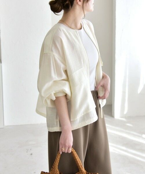 SHIPS / シップス ブルゾン | 《予約》quaranciel:〈手洗い可能〉リネン ミックス ノーカラー ドロスト ブルゾン | 詳細15