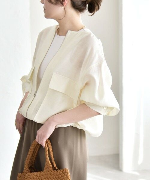 SHIPS / シップス ブルゾン | 《予約》quaranciel:〈手洗い可能〉リネン ミックス ノーカラー ドロスト ブルゾン | 詳細2