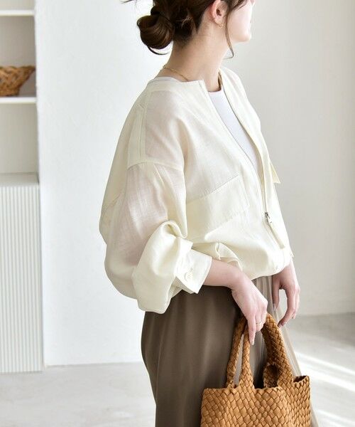 SHIPS / シップス ブルゾン | 《予約》quaranciel:〈手洗い可能〉リネン ミックス ノーカラー ドロスト ブルゾン | 詳細3