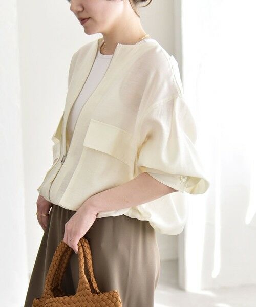 SHIPS / シップス ブルゾン | 《予約》quaranciel:〈手洗い可能〉リネン ミックス ノーカラー ドロスト ブルゾン（ナチュラル）