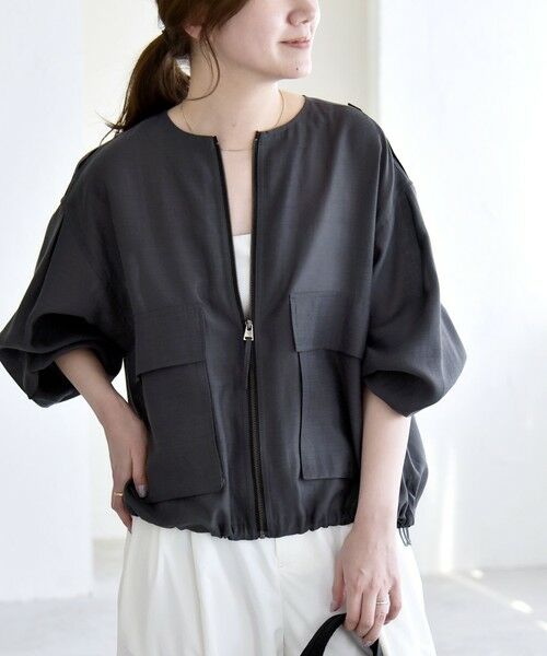 SHIPS / シップス ブルゾン | 《予約》quaranciel:〈手洗い可能〉リネン ミックス ノーカラー ドロスト ブルゾン | 詳細21