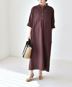SHIPS / シップス ロング・マキシ丈ワンピース | 《予約》quaranciel:〈洗濯機可能〉CALCULO(R)使用 バンドカラー シャツ ワンピース