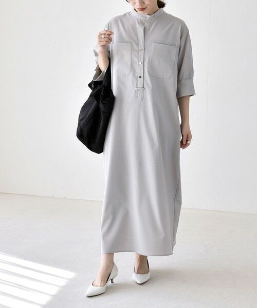 SHIPS / シップス ロング・マキシ丈ワンピース | 《予約》quaranciel:〈洗濯機可能〉CALCULO(R)使用 バンドカラー シャツ ワンピース | 詳細10