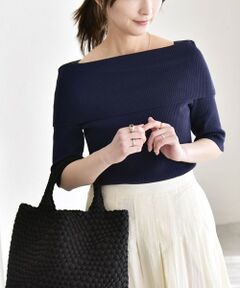 SHIPS / シップス ニット・セーター | 《予約》quaranciel:〈洗濯機可能〉オフショルダー ハーフスリーブ リブ ニット