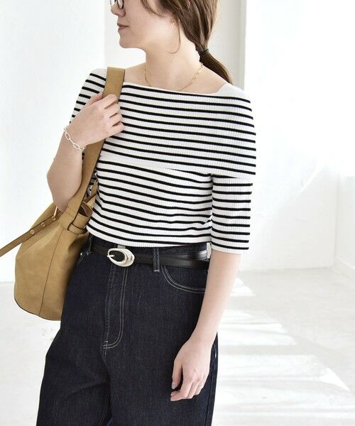 SHIPS / シップス ニット・セーター | 《予約》quaranciel:〈洗濯機可能〉オフショルダー ハーフスリーブ リブ ニット | 詳細11