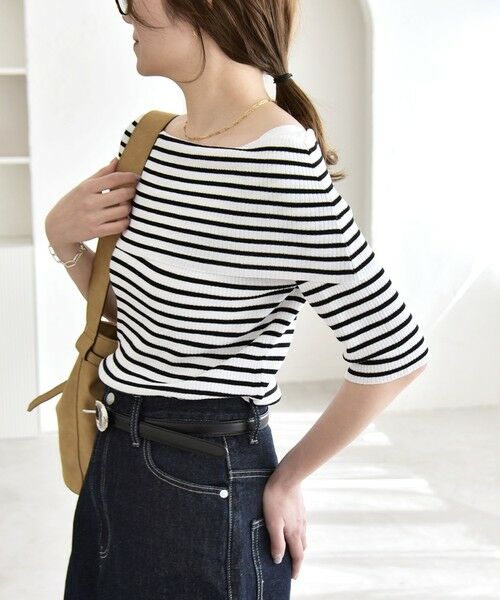 SHIPS / シップス ニット・セーター | 《予約》quaranciel:〈洗濯機可能〉オフショルダー ハーフスリーブ リブ ニット | 詳細5