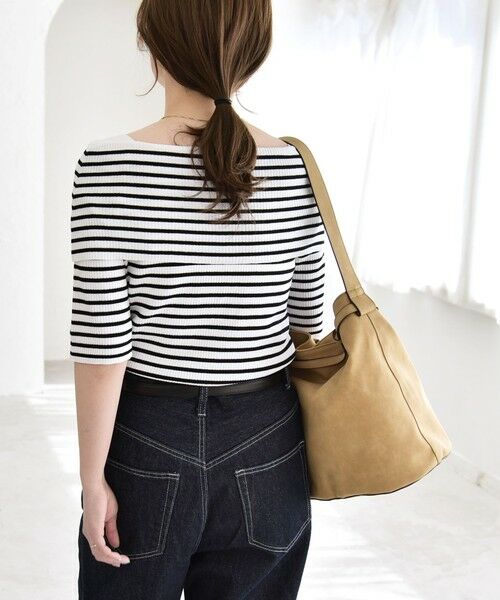 SHIPS / シップス ニット・セーター | 《予約》quaranciel:〈洗濯機可能〉オフショルダー ハーフスリーブ リブ ニット（ブラック）