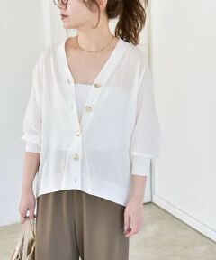 SHIPS / シップス カーディガン・ボレロ | 《予約》quaranciel:〈接触冷感/手洗い可能〉メタルボタン Vネック シアー ニット カーディガン