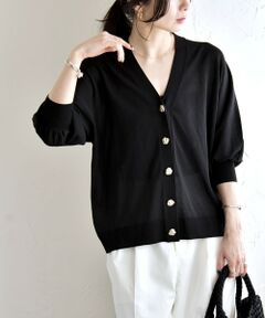 SHIPS / シップス カーディガン・ボレロ | 《予約》quaranciel:〈接触冷感/手洗い可能〉メタルボタン Vネック シアー ニット カーディガン