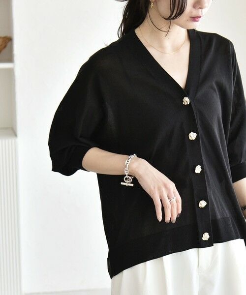 SHIPS / シップス カーディガン・ボレロ | 《予約》quaranciel:〈接触冷感/手洗い可能〉メタルボタン Vネック シアー ニット カーディガン | 詳細19