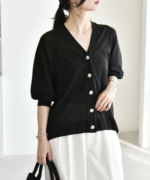 SHIPS / シップス カーディガン・ボレロ | 《予約》quaranciel:〈接触冷感/手洗い可能〉メタルボタン Vネック シアー ニット カーディガン | 詳細20