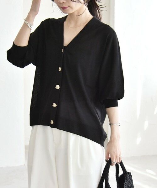 SHIPS / シップス カーディガン・ボレロ | 《予約》quaranciel:〈接触冷感/手洗い可能〉メタルボタン Vネック シアー ニット カーディガン | 詳細25