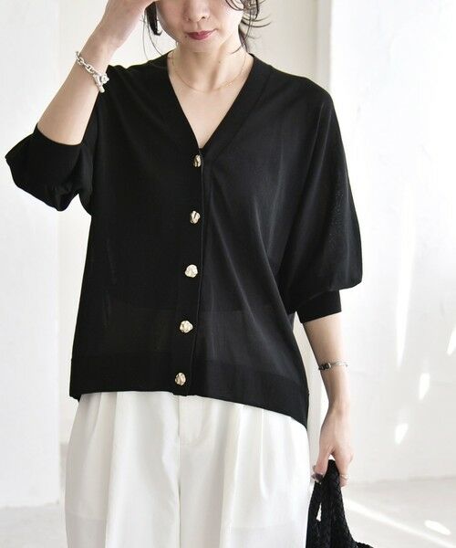 SHIPS / シップス カーディガン・ボレロ | 《予約》quaranciel:〈接触冷感/手洗い可能〉メタルボタン Vネック シアー ニット カーディガン | 詳細26