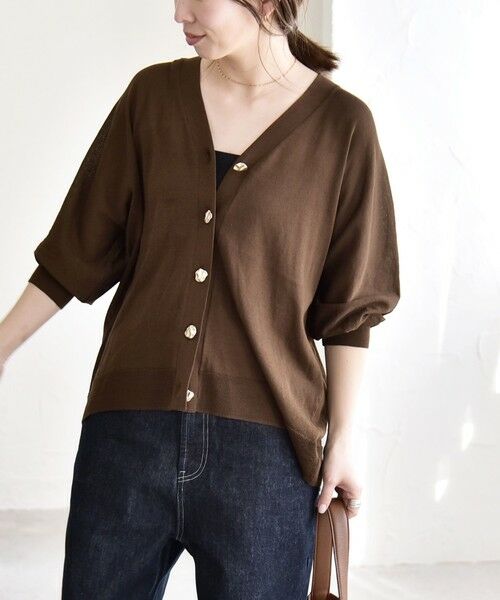 SHIPS / シップス カーディガン・ボレロ | 《予約》quaranciel:〈接触冷感/手洗い可能〉メタルボタン Vネック シアー ニット カーディガン（ブラウン）