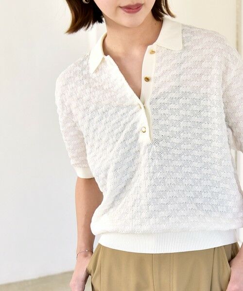 SHIPS / シップス ニット・セーター | 《予約》quaranciel:〈手洗い可能〉透かし編み ポロ ニット プルオーバー（ホワイト）