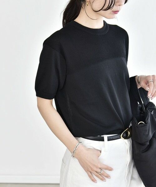 SHIPS / シップス ニット・セーター | 《予約》quaranciel:〈接触冷感/手洗い可能〉コンパクト シアー ニット TEE（ブラック）