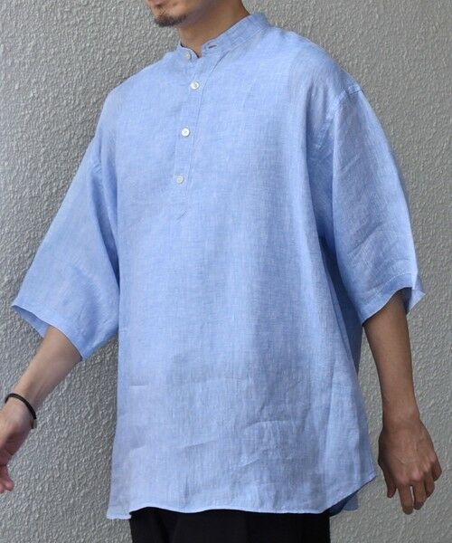 SHIPS / シップス シャツ・ブラウス | SHIPS any:〈洗濯機可能〉ピュアリネン バンド スキッパー ハーフスリーブ プルオーバー シャツ 26SS◆（ライトブルー）