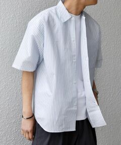 SHIPS / シップス シャツ・ブラウス | SHIPS any: JAPAN MADE ブルー ストライプ/ソリッド レギュラーカラー 半袖 シャツ◆