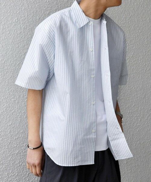 SHIPS / シップス シャツ・ブラウス | SHIPS any: JAPAN MADE ブルー ストライプ/ソリッド レギュラーカラー 半袖 シャツ◆（ライトブルー）