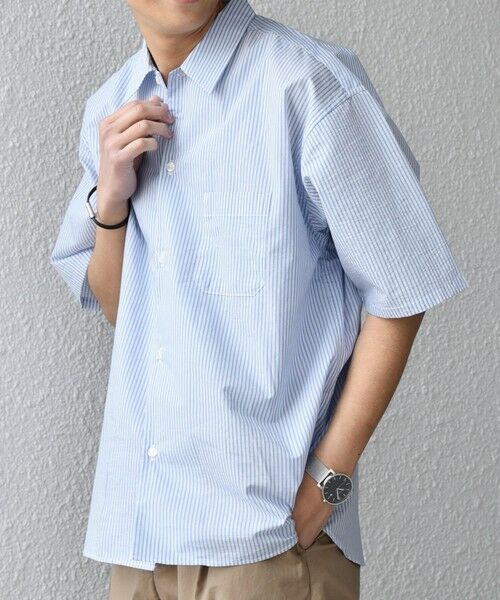 SHIPS / シップス シャツ・ブラウス | SHIPS any: JAPAN MADE ブルー ストライプ/ソリッド レギュラーカラー 半袖 シャツ◆（ブルー）