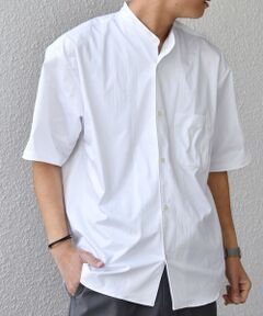 SHIPS any:〈ストレッチ〉Primeflex(R) JAPAN MADE バンドカラー ポケット 半袖 シャツ◆