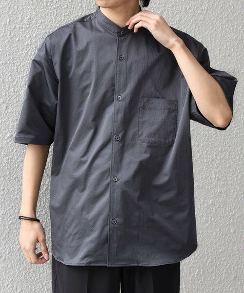SHIPS / シップス シャツ・ブラウス | SHIPS any:〈ストレッチ〉Primeflex(R) JAPAN MADE バンドカラー ポケット 半袖 シャツ◆(チャコールグレー)
