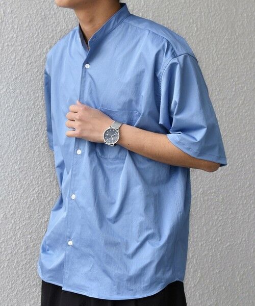 SHIPS / シップス シャツ・ブラウス | SHIPS any:〈ストレッチ〉Primeflex(R) JAPAN MADE バンドカラー ポケット 半袖 シャツ◆(ブルー)