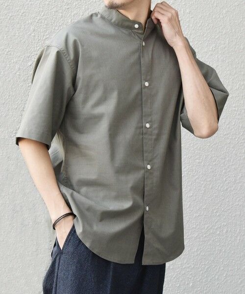 SHIPS / シップス シャツ・ブラウス | 【WEB限定】SHIPS any: ハイブリッドリネン バンドカラー ショートスリーブ シャツ(セットアップ対応)◆（オリーブ）