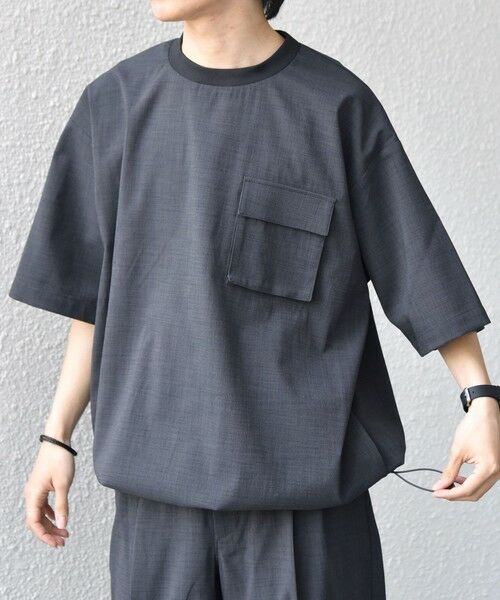 SHIPS / シップス Tシャツ | SHIPS any:〈通気性/遮熱/吸水速乾〉CALCULO(R) サマー トロピカル スピンドル ポケット シャツ(セットアップ対応)26SS◆（チャコールグレー）