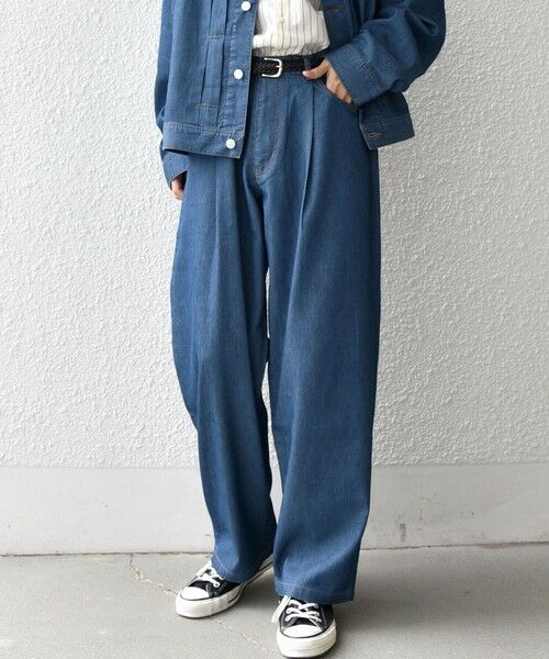 SHIPS / シップス その他パンツ | SHIPS any: ライト メッシュ デニム 1タック リラックス パンツ (セットアップ対応)◆（ブルー）