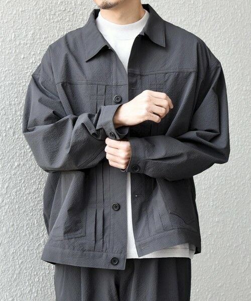 SHIPS / シップス ブルゾン | SHIPS any:〈撥水/軽量/ストレッチ〉SOLOTEX(R) シアサッカー トラック ブルゾン 26SS(セットアップ対応)◆（チャコールグレー）