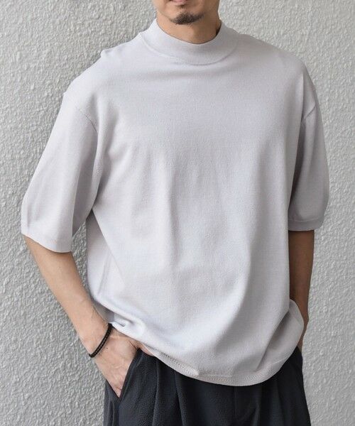 SHIPS / シップス Tシャツ | SHIPS any:〈手洗い可能〉ハイゲージ リネン ミックス サマーニット モックネック Tシャツ 26SS◆（ライトグレー）
