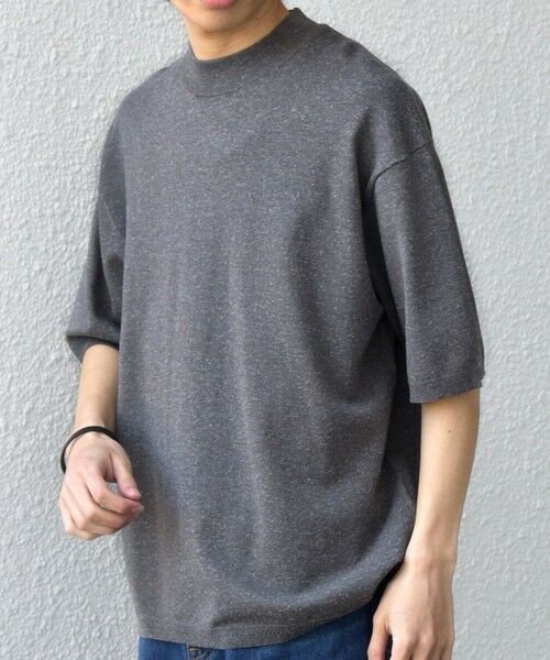 SHIPS / シップス Tシャツ | SHIPS any:〈手洗い可能〉ハイゲージ リネン ミックス サマーニット モックネック Tシャツ 26SS◆（チャコールグレー）