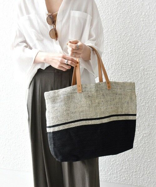 SHIPS / シップス トートバッグ | 《予約》TARANGO: ライン デザイン ジュート ビッグ トート（A4対応） | 詳細3