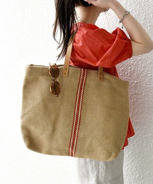 SHIPS / シップス トートバッグ | 《予約》TARANGO: ライン デザイン ジュート ビッグ トート（A4対応）（オレンジ）